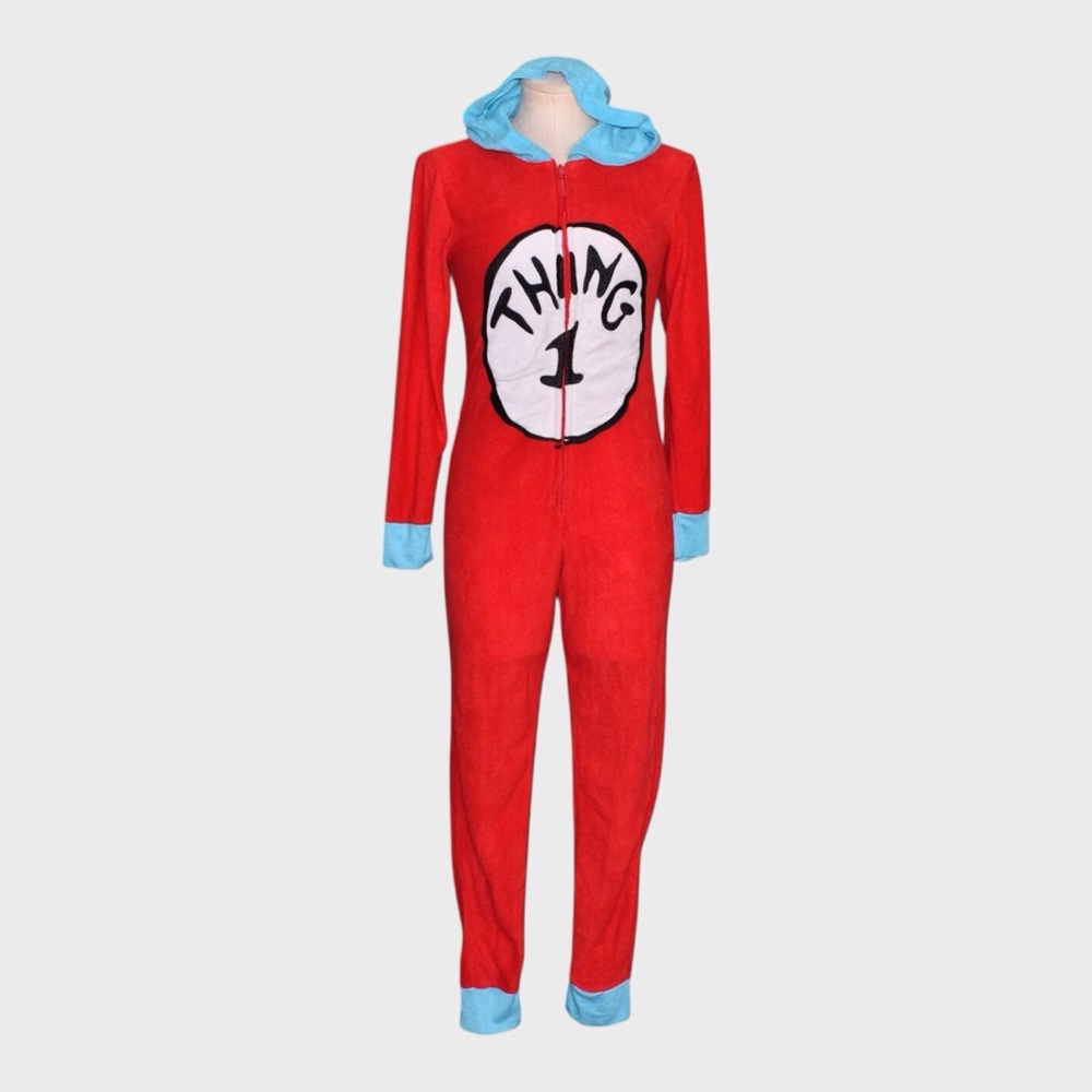 Dr Seuss Thing 1 Hooded Fleece Onesie Pajamas